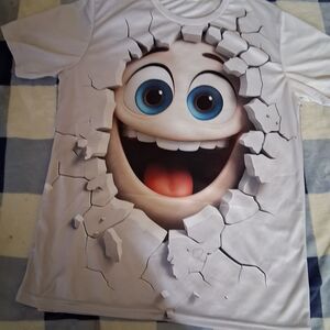 White Short Sleeve Tee with 3D Cartoon Design